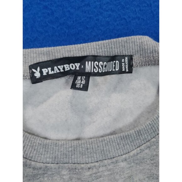 Playboy x Missguided Long Sleeve Cropped Sweater Gray Sweatshirt Women’s Size 8 - Picture 7 of 16